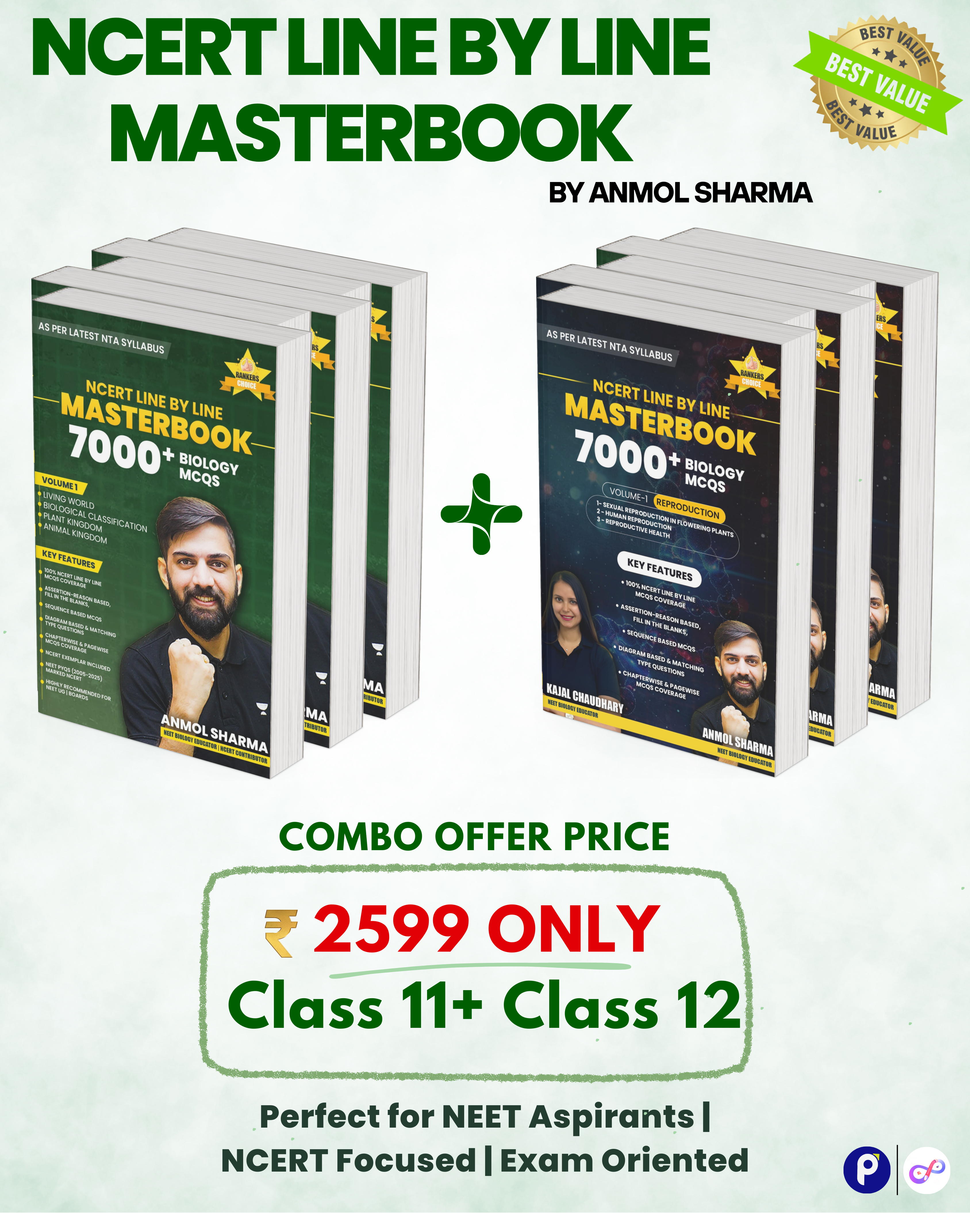 Class 11th & 12th Biology Combo – NCERT Line-by-Line Masterbook Pack of 10